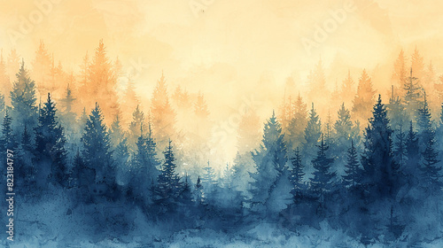 Watercolor Forest Illustration of fading trees in a forest.