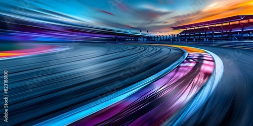 Blurred motion of an F1 race track with a grandstand. Concept Sports Photography, F1 Racing, Grandstand Views, Motion Blur, Action Shots