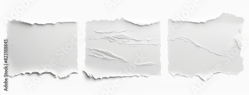 Set of Three Torn Paper Edges on White Background