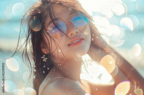 Stylish Young Woman With Sunglasses At Beach