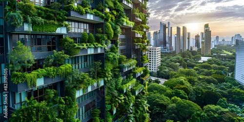 Modern city with sustainable green architecture ecofriendly design vertical gardens and ne. Concept Ecofriendly Architecture, Vertical Gardens, Sustainable Design, Modern Green City