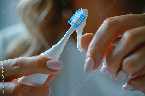 Person holding toothbrush putting it on thumb