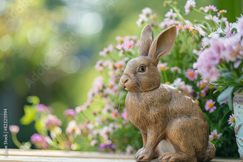 Statue rabbit sitting ledge