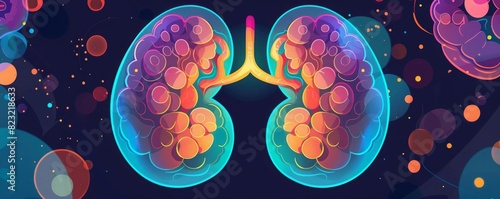 Adrenal glands in vector art, stress response in simplified form, engaging and informative , closeup, flat design, vector art, 2D