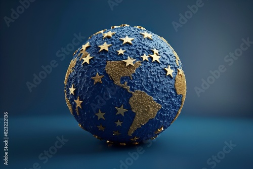 Blue and gold globe with stars on it