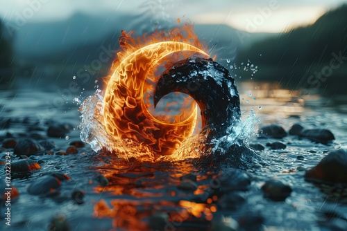 Fire ring submerged in deep water