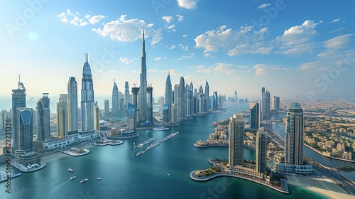 Dubai's skyline, with luxurious skyscrapers and man-made islands, sparkles under the desert sun.