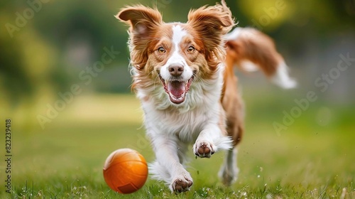 Visualize a dog experiencing the thrill of playing fetch, chasing after a ball with boundless energy