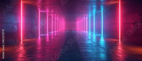 Abstract technology background. Delving deeper into the neon-lit expanse, we're entranced by the hypnotic spell of the lights, losing ourselves in the infinite possibilities of the digital realm.
