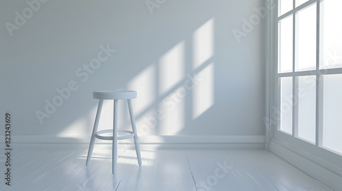 日差しの入る白一面の部屋と置かれた白い椅子