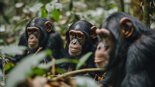 Primate Playground: A Group of Chimpanzees in a Forest Setting