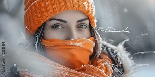 Bundled Up Woman Braving the Winter Cold with Centered Copy Space and Selective Focus. Concept Winter Fashion, Cozy Outfit, Cold Weather Style, Fashion Photography, Snowy Days