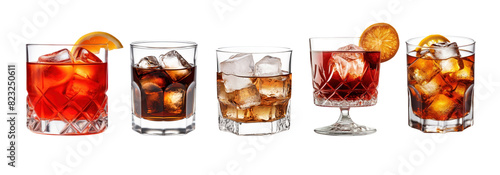 Glass of whiskey png element set on transparent background