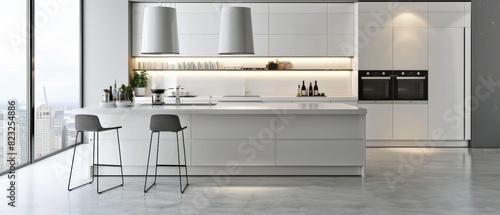Elegant minimalist kitchen design with a white color palette