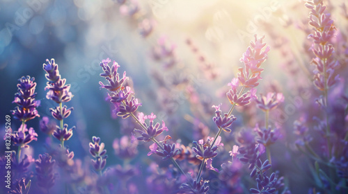 Beautiful blurry image of lavender flowers in nature w