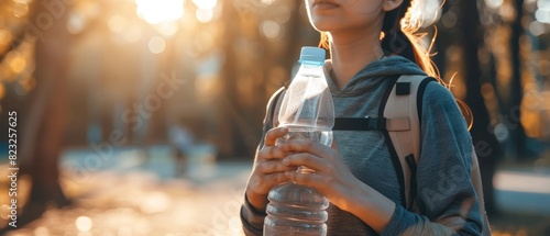 Woman holding a reusable water bottle, advocating for reduced plastic use