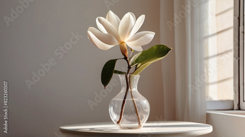 Elegant ravishing delicate magnolia flowers in the vase