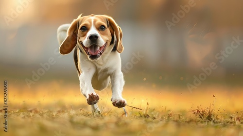 A beagle running in the field