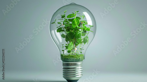 Light bulb with growing plant inside. Concept of new ideas, creativity, innovation and green energy.