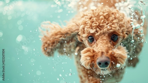 A wet dog is swimming under water