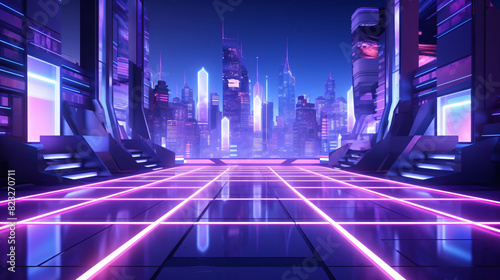 Cyberpunk city night scene, abstract technology city future PPT poster main visual background