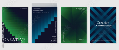 Abstract gradient poster background vector set. Minimalist style cover template with vibrant perspective 3d geometric prism shapes collection. Ideal design for social media, cover, banner, flyer. 