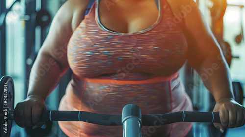Closeup plus size woman in sportswear doing fitness in the gym