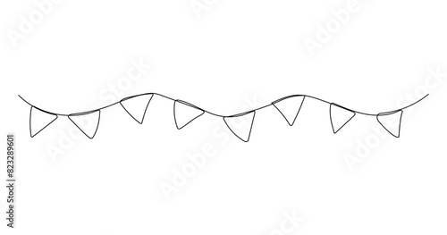 One line flags garland sketch. Hand drawn elements. Vector continuous outline isolated illustration