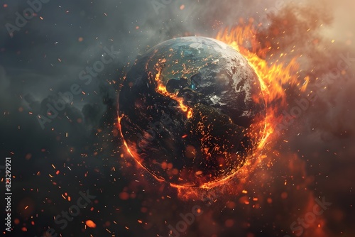 Burning Earth Globe Collapse Conceptual of Global Disaster and Climate Crisis