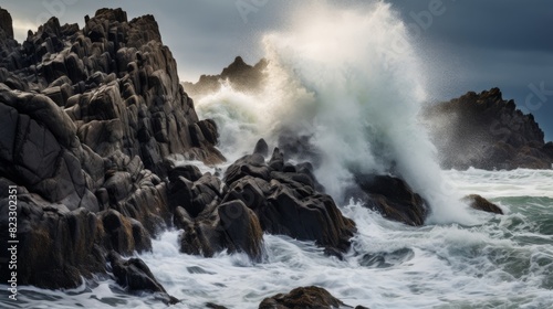 Dramatic coastal waves crashing.