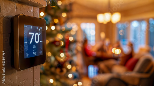 Festive Smart Thermostat at Cozy 70 Degrees - AI generated digital art