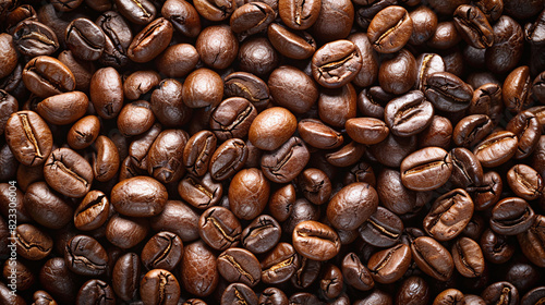 Coffee beans background. Top view, Close-up shot.