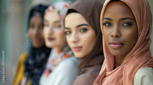 A lineup of five beautifully adorned women in hijabs, glimpsing into their vibrant world.