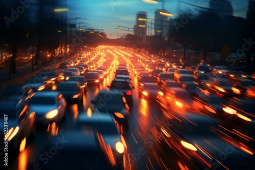 Congested Traffic jam blur. Urban motion. Generate Ai