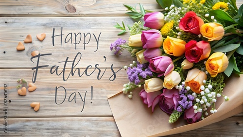 Stylish Father's Day Design with a Lovely Floral Bouquet, Text, Background, Poster, Flyer, Banner