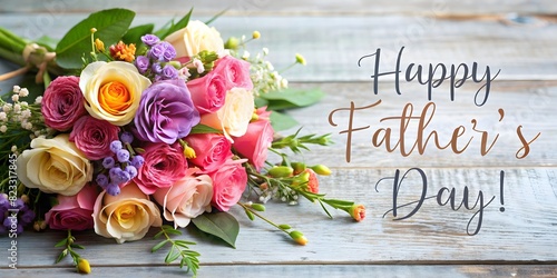 Elegant Father's Day Illustration Featuring Floral Bouquet, Text, Background, Poster, Flyer, Banner