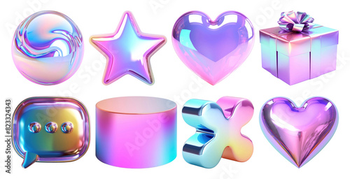 3D iridescent material shape png on transparent background
