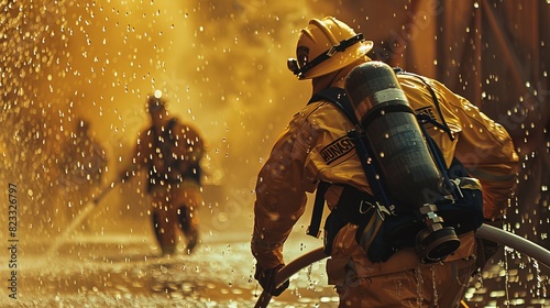 Firefighter in protective gear battling a blaze, heroic firefighter