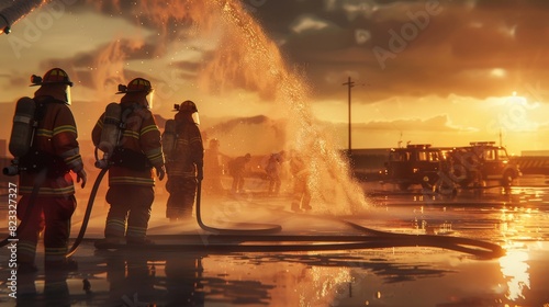 Firefighters battling a blaze at an industrial facility