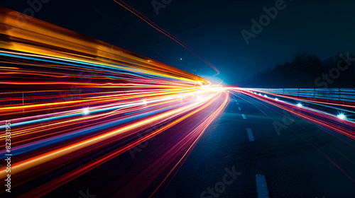 The abstract art piece featured a blend of long exposure and dynamic speed light trails, Rush of Twilight: Streaks of Speed. Speed light trails, Colorful glowing swirls, abstract long exposure dynamic