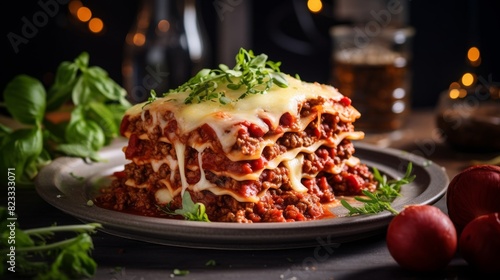 Appetizing lasagna with layers of melted cheese