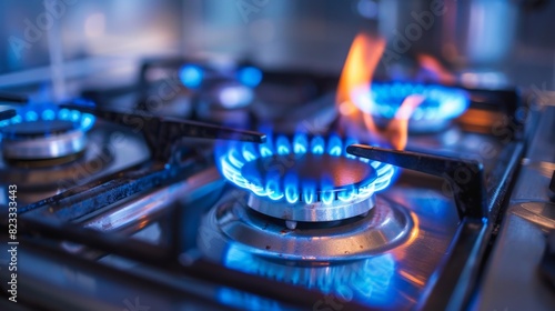 Blue flames of a gas stove.