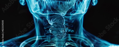 A detailed Xray image of the thyroid gland, responsible for energy regulation, positioned in the lower neck near the windpipe