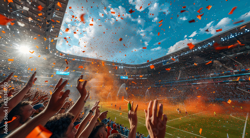 Stadium with fans on football match, created with Generative AI technology