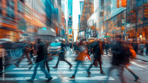 A dynamic image capturing the hustle and bustle of city life during rush hour, generative ai