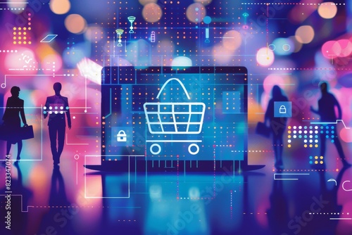 Secure e commerce solutions with advanced digital protection, featuring encrypted transactions, secure online shopping, and a modern blue purple digital interface for safe consumer experiences