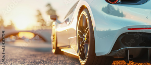Dawn's golden light kisses a sleek sports car, hinting at luxury and speed.