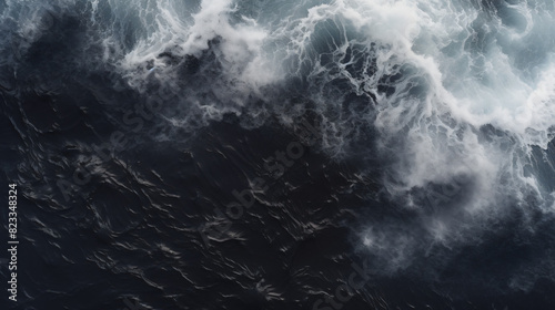 Aerial drone view of moody atlantic ocean wave