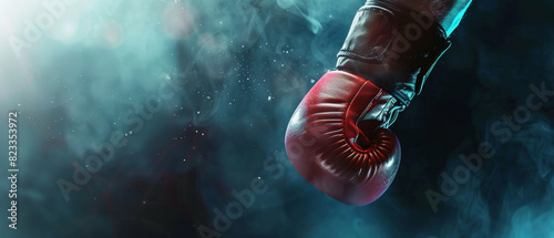 A boxing glove punches through mist, symbolizing power, determination, and athleticism.