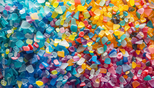 Stock photo of microplastics scattered throughout the photo, environmental pollution, plastic background